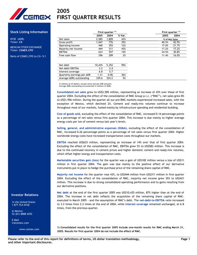 Vorschaubild Cemex Quartalsbericht 2005-q1