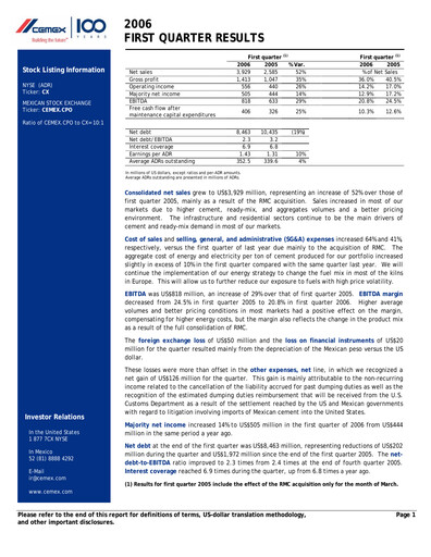 Vorschaubild Cemex Quartalsbericht 2006-q1