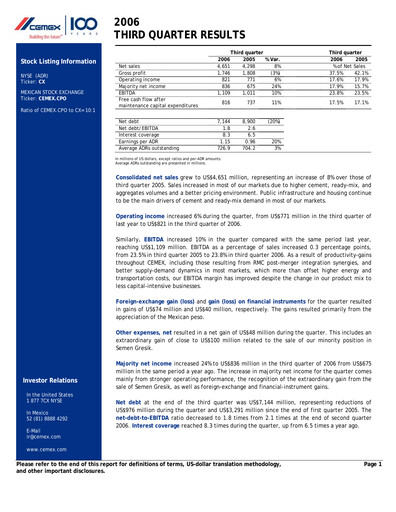 Vorschaubild Cemex Quartalsbericht 2006-q3