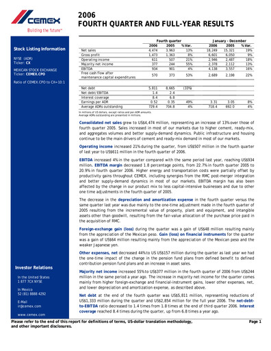 Vorschaubild Cemex Quartalsbericht 2006-q4