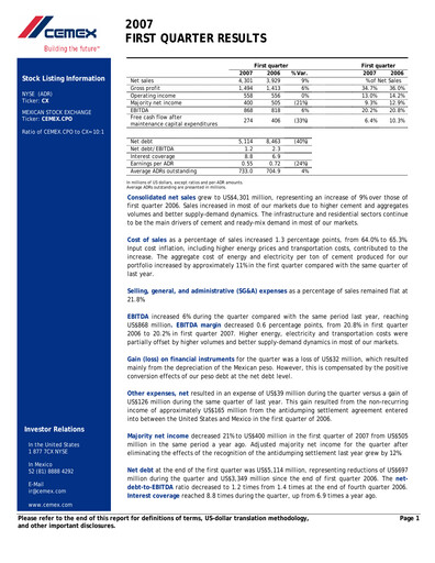 Vorschaubild Cemex Quartalsbericht 2007-q1