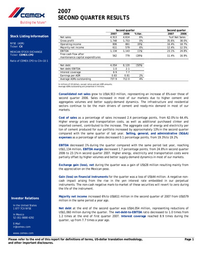 Vorschaubild Cemex Quartalsbericht 2007-q2