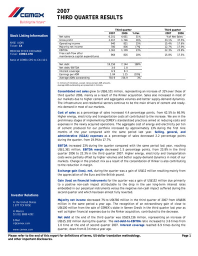 Vorschaubild Cemex Quartalsbericht 2007-q3