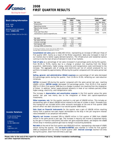 Vorschaubild Cemex Quartalsbericht 2008-q1