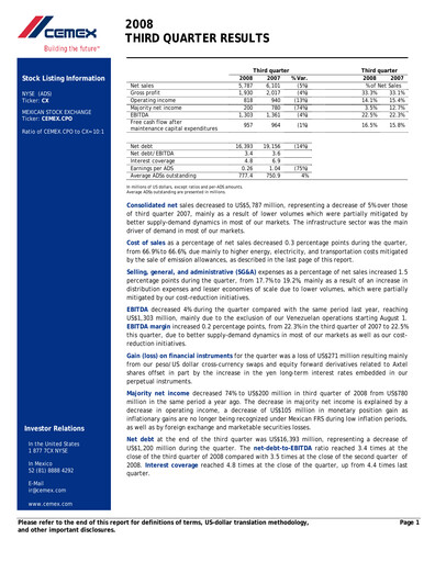Vorschaubild Cemex Quartalsbericht 2008-q3