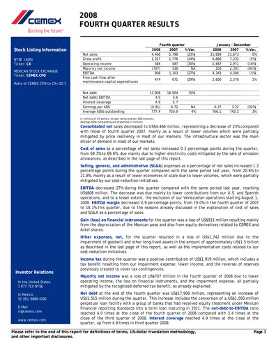Vorschaubild Cemex Quartalsbericht 2008-q4