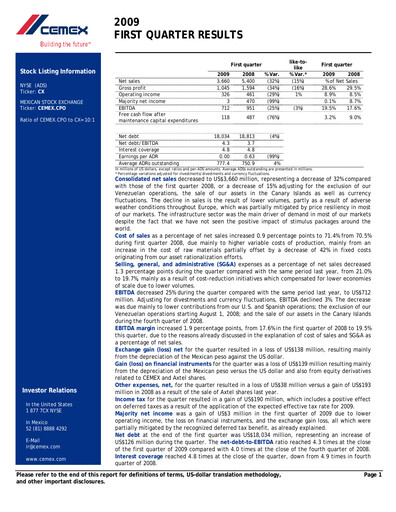 Vorschaubild Cemex Quartalsbericht 2009-q1