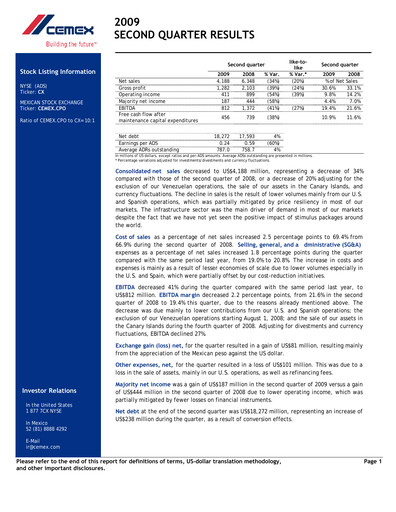 Vorschaubild Cemex Quartalsbericht 2009-q2