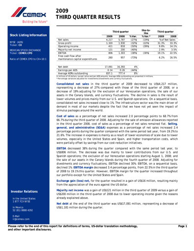 Vorschaubild Cemex Quartalsbericht 2009-q3