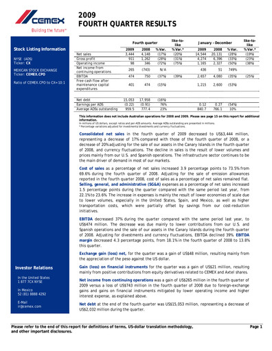Vorschaubild Cemex Quartalsbericht 2009-q4