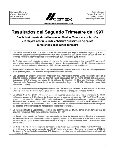 Vorschaubild Cemex Quartalsbericht 1997-q2