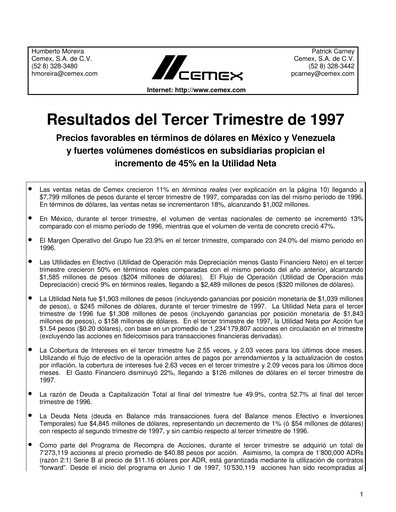 Vorschaubild Cemex Quartalsbericht 1997-q3