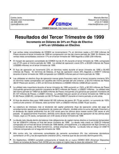 Vorschaubild Cemex Quartalsbericht 1999-q3