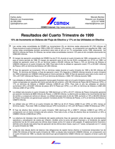 Vorschaubild Cemex Quartalsbericht 1999-q4