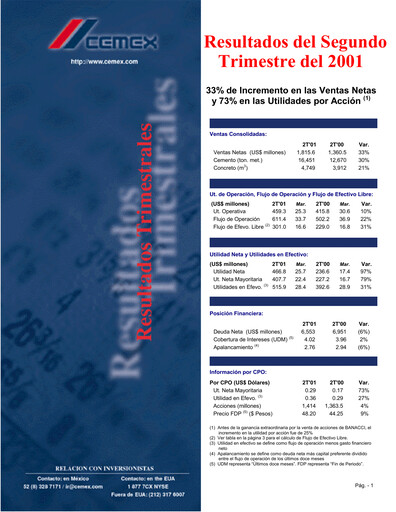 Vorschaubild Cemex Quartalsbericht 2001-q2