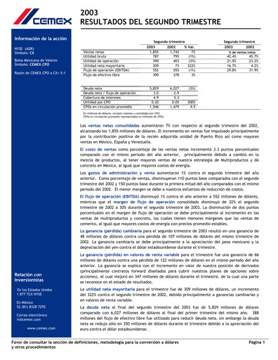 Vorschaubild Cemex Quartalsbericht 2003-q2