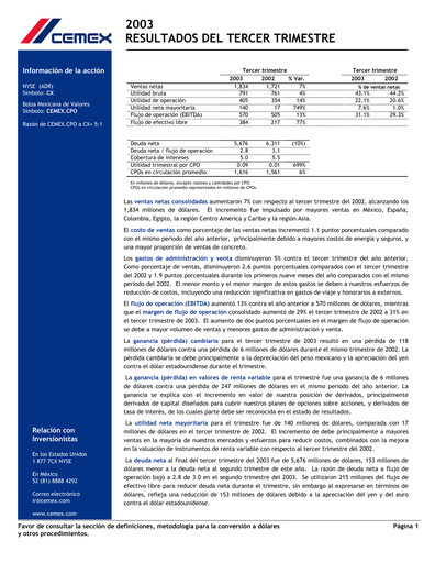 Vorschaubild Cemex Quartalsbericht 2003-q3