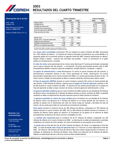 Vorschaubild Cemex Quartalsbericht 2003-q4