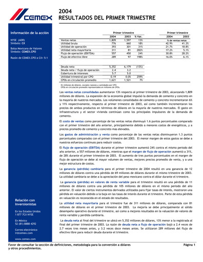 Vorschaubild Cemex Quartalsbericht 2004-q1