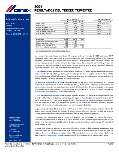Vorschaubild Cemex Quartalsbericht 2004-q3