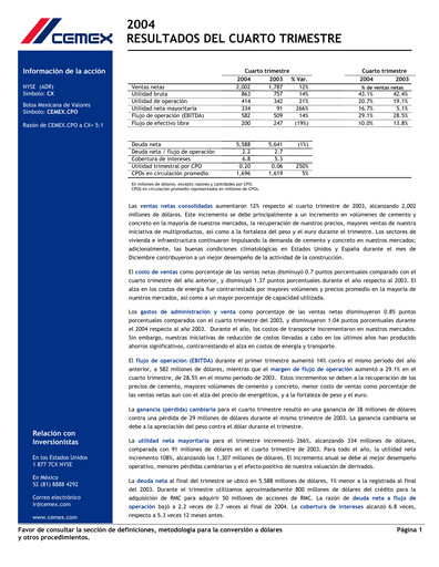 Vorschaubild Cemex Quartalsbericht 2004-q4