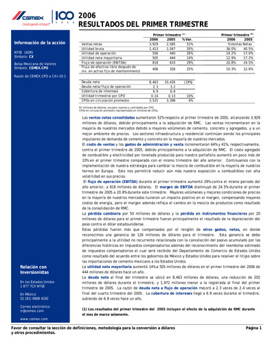 Vorschaubild Cemex Quartalsbericht 2006-q1