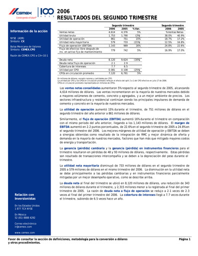 Vorschaubild Cemex Quartalsbericht 2006-q2