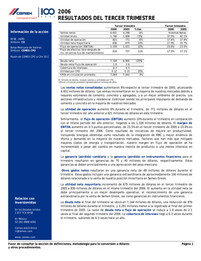 Vorschaubild Cemex Quartalsbericht 2006-q3