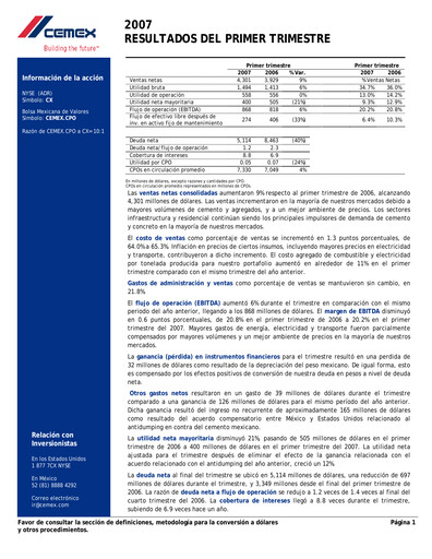 Vorschaubild Cemex Quartalsbericht 2007-q1
