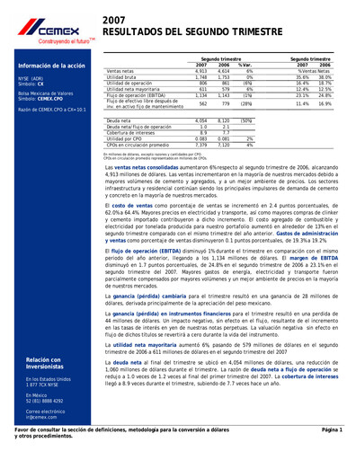 Vorschaubild Cemex Quartalsbericht 2007-q2