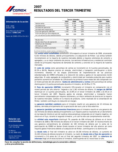 Vorschaubild Cemex Quartalsbericht 2007-q3