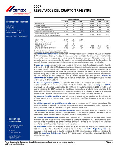 Vorschaubild Cemex Quartalsbericht 2007-q4