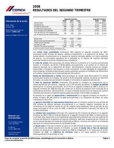 Vorschaubild Cemex Quartalsbericht 2008-q2