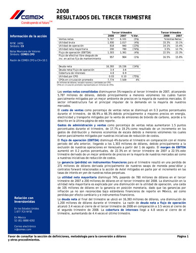 Vorschaubild Cemex Quartalsbericht 2008-q3