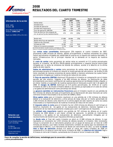 Vorschaubild Cemex Quartalsbericht 2008-q4