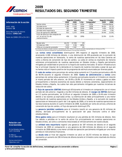 Vorschaubild Cemex Quartalsbericht 2009-q2