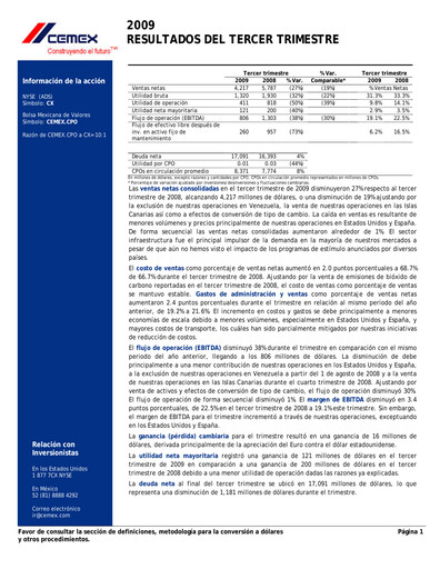 Vorschaubild Cemex Quartalsbericht 2009-q3