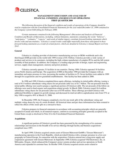 Thumbnail Celestica Quarterly Report 2000-q1