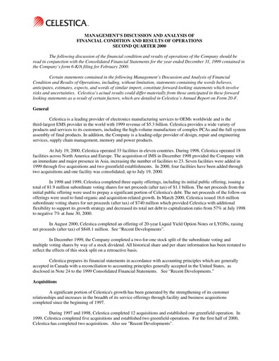 Thumbnail Celestica Quarterly Report 2000-q2