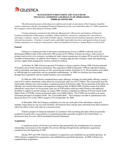 Thumbnail Celestica Quarterly Report 2000-q3