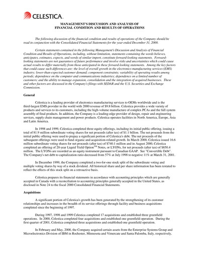 Thumbnail Celestica Quarterly Report 2001-q1