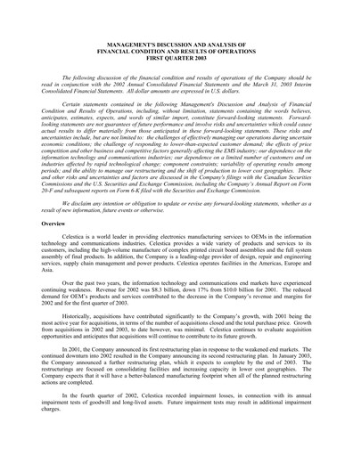 Thumbnail Celestica Quarterly Report 2003-q1