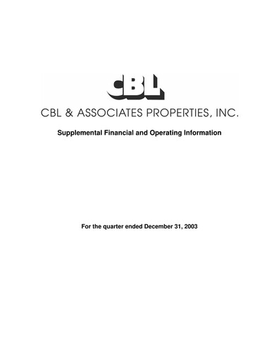 Thumbnail CBL Properties
 Quarterly Report 2003-q4
