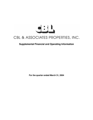 Thumbnail CBL Properties
 Quarterly Report 2004-q1