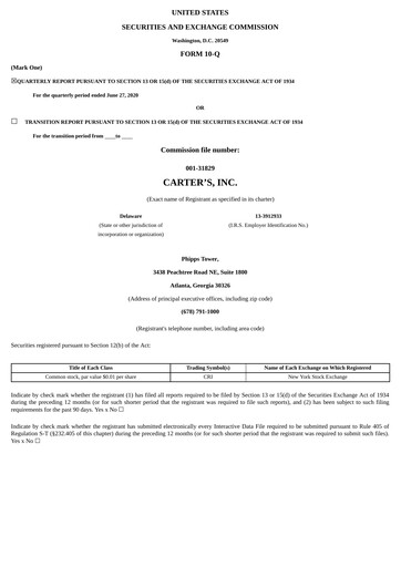 Vorschaubild Carter's Quartalsbericht 2020-q2