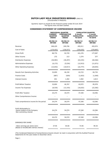 Thumbnail Dutch Lady Milk Industries Quarterly Report 2014-q2