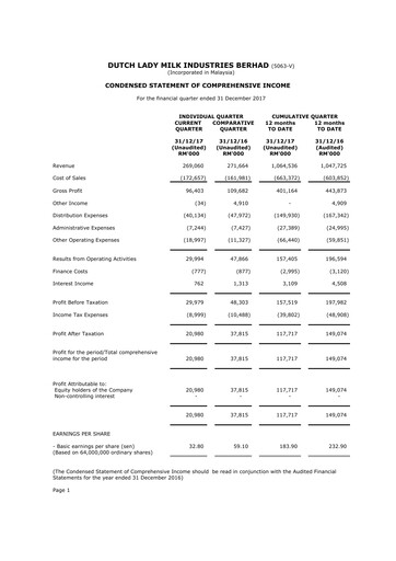 Thumbnail Dutch Lady Milk Industries Quarterly Report 2017-q4
