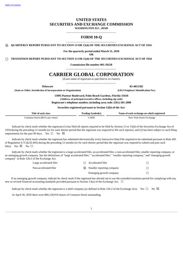 Thumbnail Carrier Global Quarterly Report 2020-q1