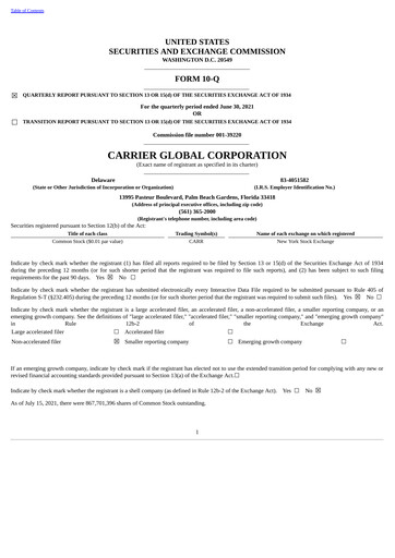 Thumbnail Carrier Global Quarterly Report 2021-q2