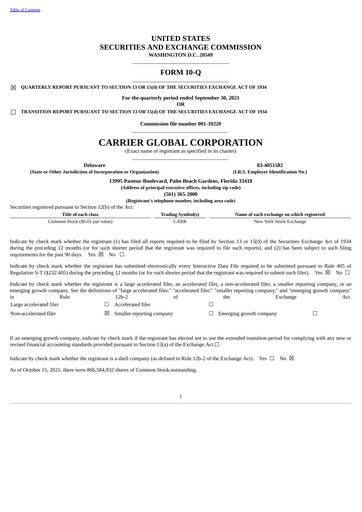 Thumbnail Carrier Global Quarterly Report 2021-q3